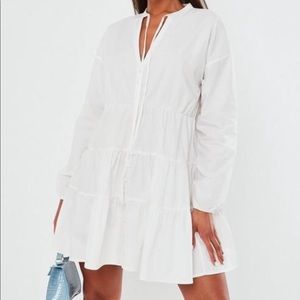 🆕 MISSGUIDED WHITE TIE NECK TIERED SMOCK DRESS